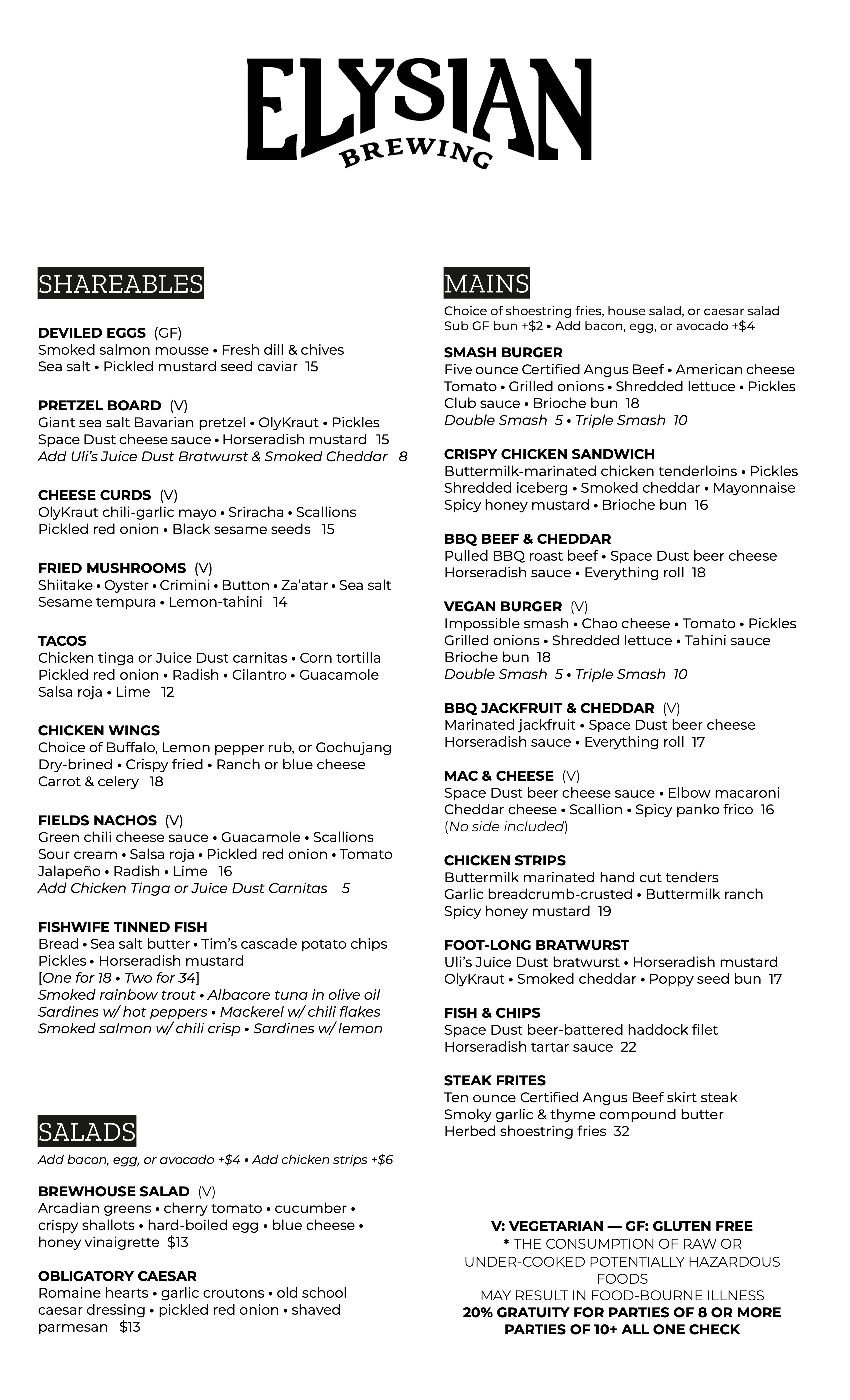 Elysian CapHill Pub Food Menu - 08.2025